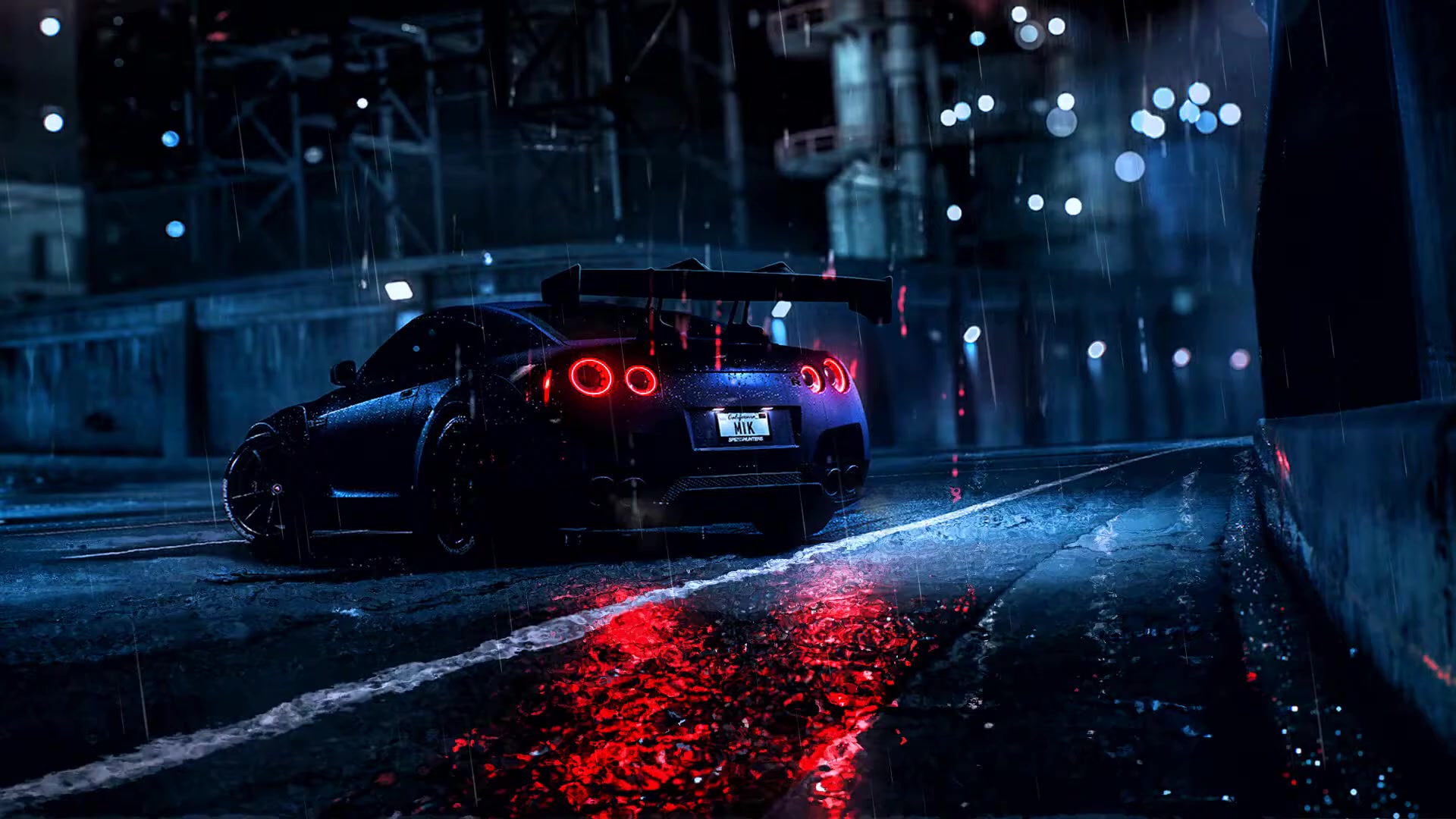 Nissan GT R Night rain Live Wallpaper