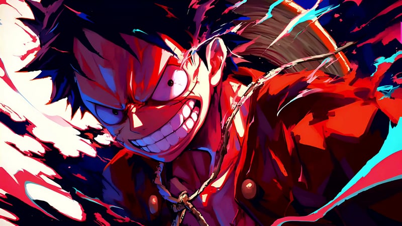 One Piece - Luffy Intense Grin Red Aura Live Wallpaper