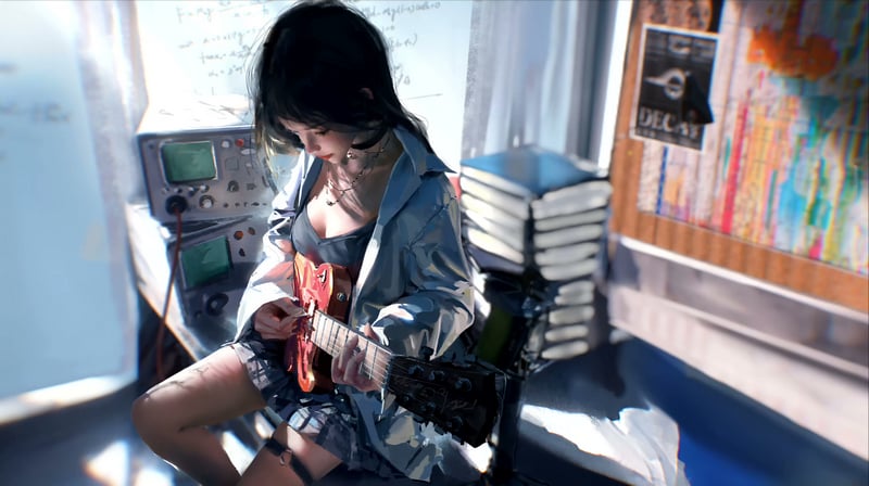 Sunlit Guitarist Girl Aesthetic Live Wallpaper