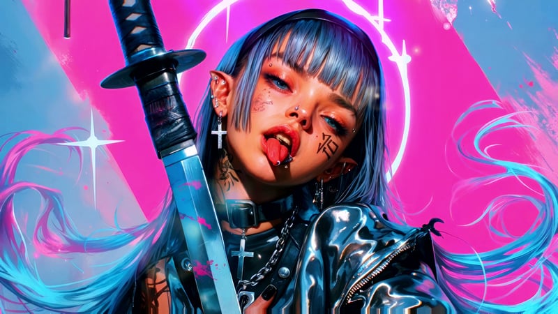 Cyberpunk Elf Girl with Katana Live Wallpaper
