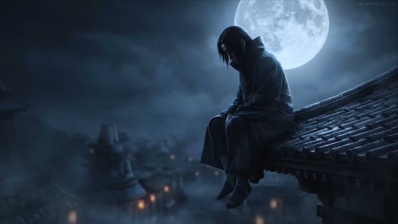 Naruto - Itachi Uchiha Moonlight Rooftop Live Wallpaper