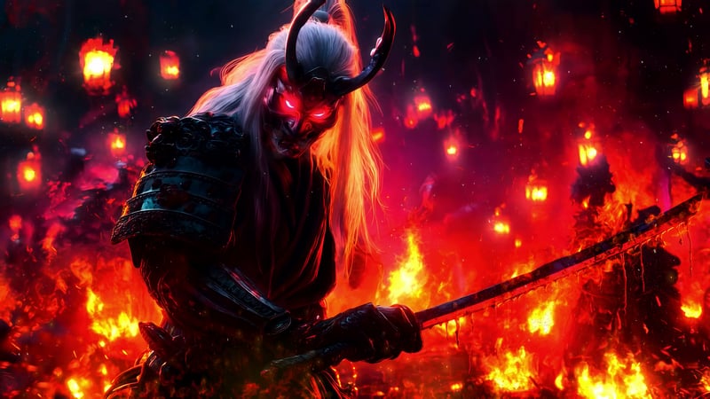 Fiery Oni Samurai - Demon Live Wallpaper