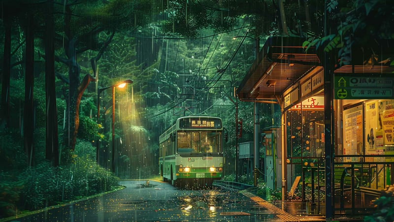 Rainy Bus Stop Live Wallpaper