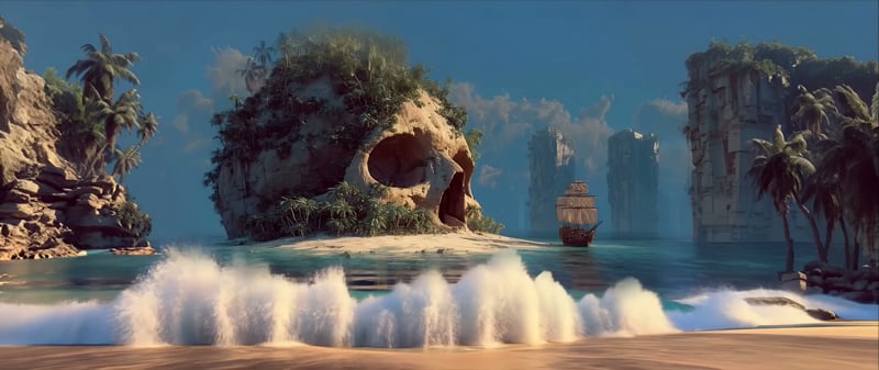 Skull Island Pirate Ship - Tropical Beach Fantasy Live Wallpaper