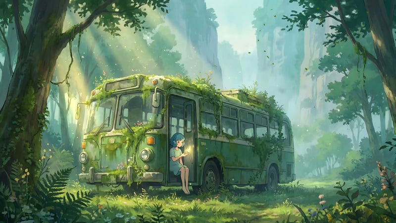 Overgrown Forest Bus - Nature Aesthetic Live Wallpaper
