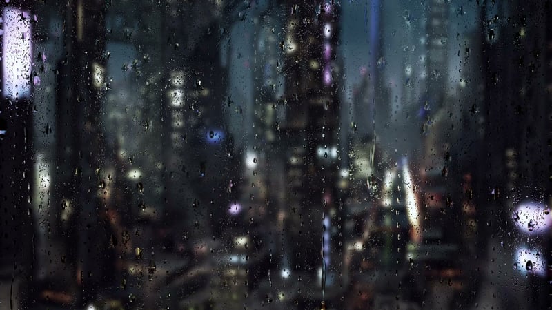 Raindrops at Night on City Tower Window Live Wallpaper