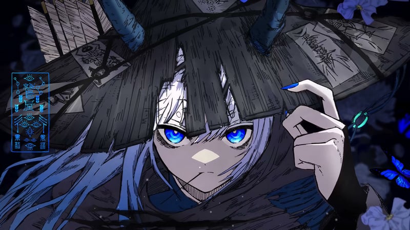 Blue Oni Ronin Girl - Mystic Conical Hat Live Wallpaper
