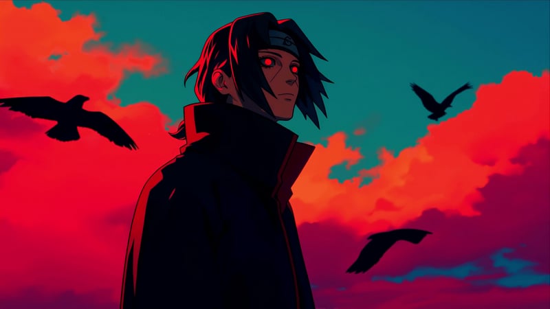 Itachi Uchiha Crows Red Sky Live Wallpaper