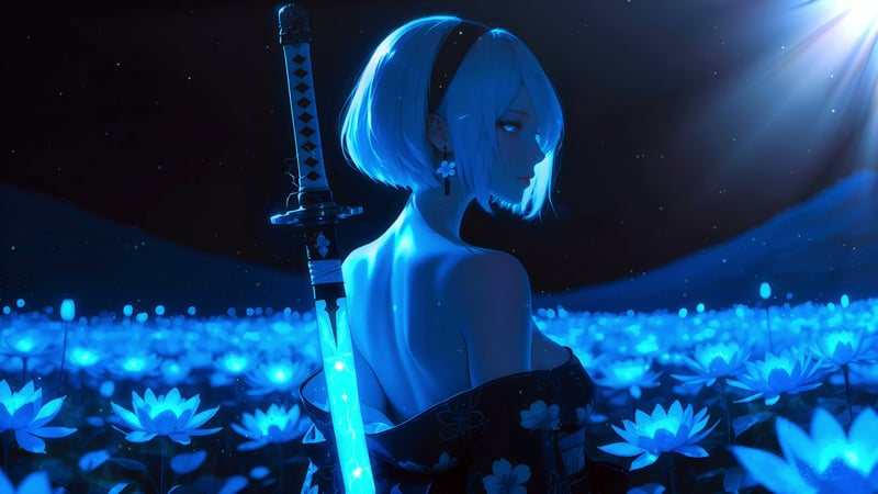 Nier: Automata - 2B Lunar Tears Blue Field Live Wallpaper
