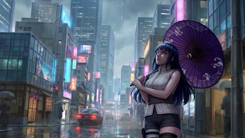 Naruto - Hinata Hyuga Rainy City Live Wallpaper