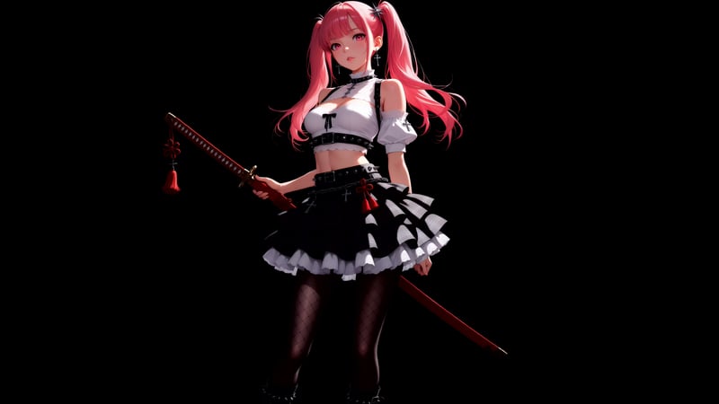 Pink Hair Gothic Anime Girl with Katana Live Wallpaper