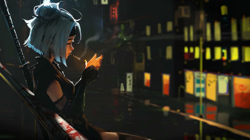 Samurai Girl Smoking Live Wallpaper