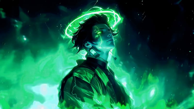 Tanjiro Green Circle Live Wallpaper