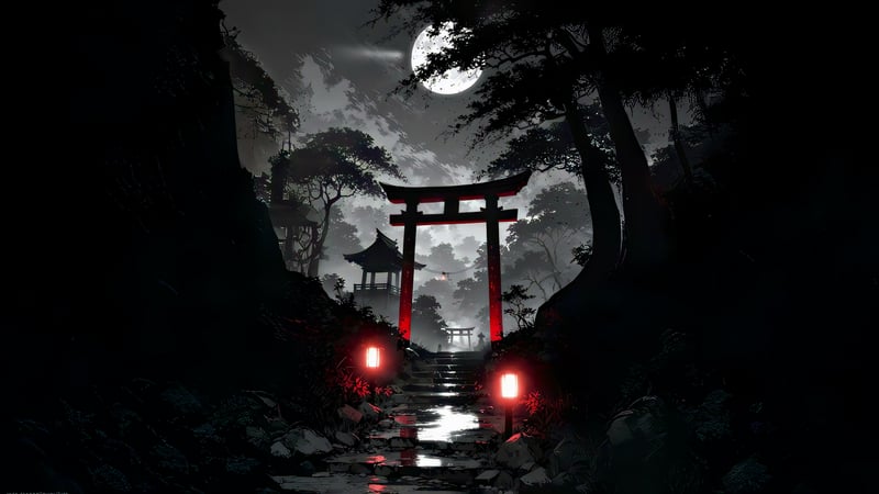 Black and White - Red Torii Gate Live Wallpaper