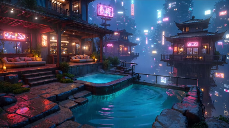 Cyberpunk Japan - Cozy Rainy Night City Live Wallpaper