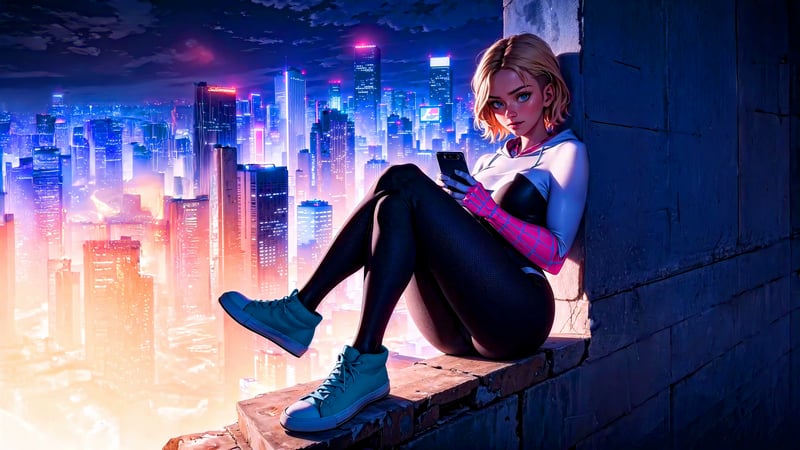 Spider Gwen Rooftop View Live Wallpaper