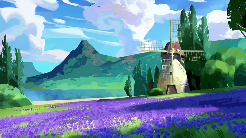 Windmill In Flower Field Live Wallpaper
