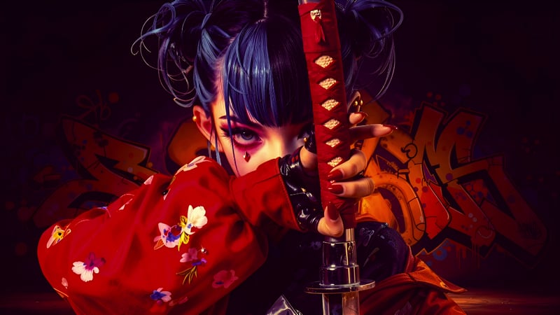 Samurai Girl - Graffiti Katana Live Wallpaper
