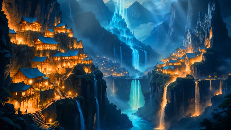 Valley of Glowing Falls Live Wallpaper