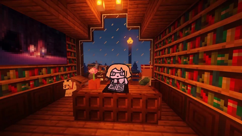 Watson Amelia Reading In A Library - Minecraft Live Wallpaper