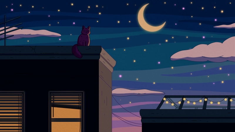 Purple Cat - City Night Live Wallpaper