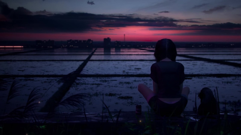 Lonely Girl Watching City Skyline And Train Live Wallpaper