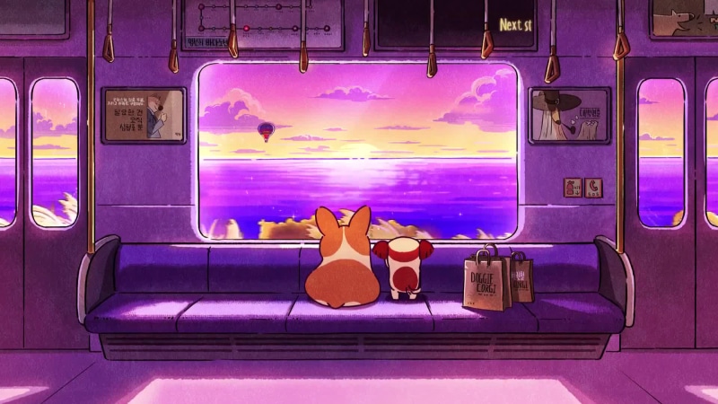 Doggie Corgi Quirky In The Train At Sunset Live Wallpaper