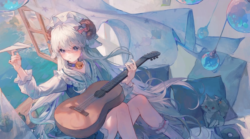 Metal Anime Girl Guitarist Blue Theme Live Wallpaper
