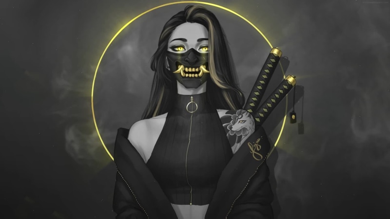 Oni Mask Samurai Girl Live Wallpaper