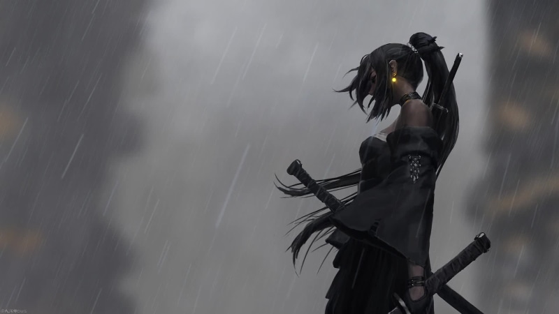 Samurai Girl In The Rain Live Wallpaper