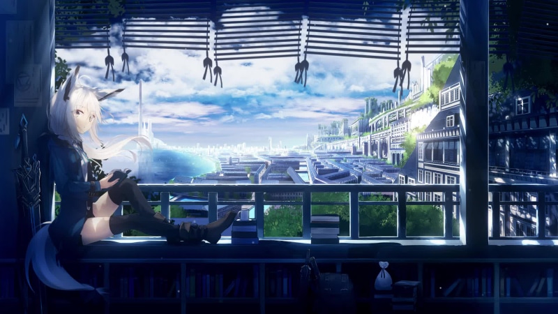 Anime Girl Reading Book By Balcony Live Wallpaper