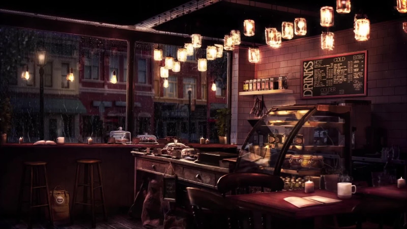 Rainy Night Coffee Shop Live Wallpaper