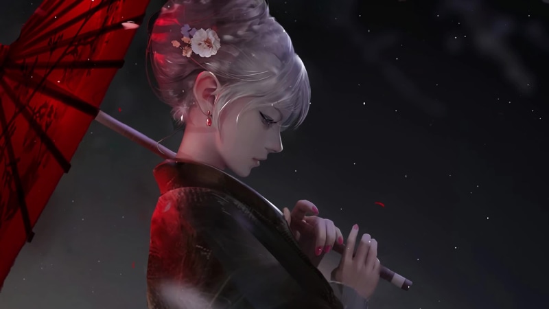 Lady With Red Umbrella Live Wallpaper