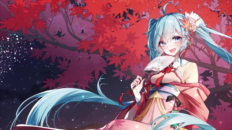 Hatsune Miku In Maple Leaf Garden Live Wallpaper