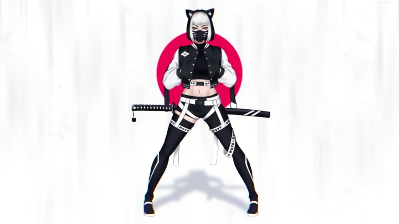 Black & White Urban Samurai - Japan Girl Live Wallpaper