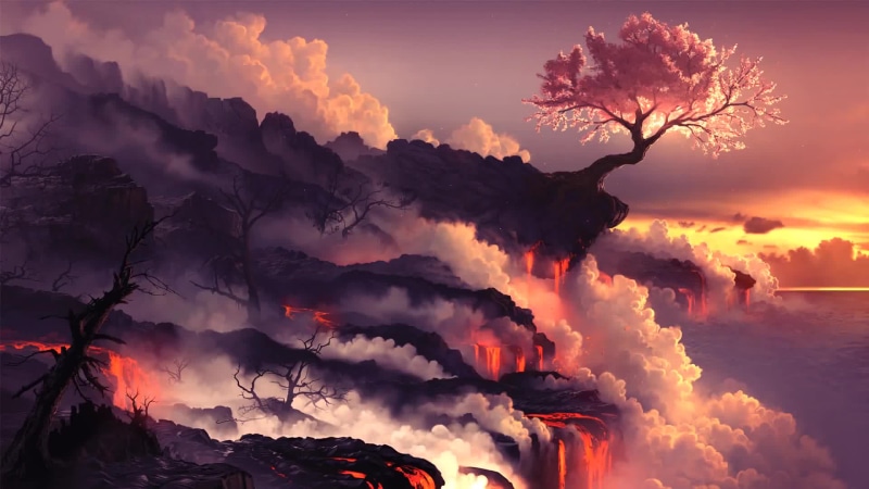 Blossom Tree Beside The Cliff Live Wallpaper