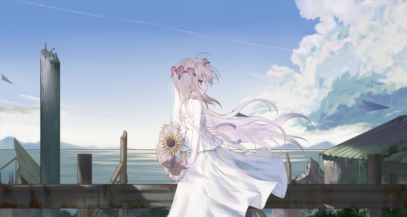 Anime Girl With Sunflower In A Windy Day Live Wallpaper