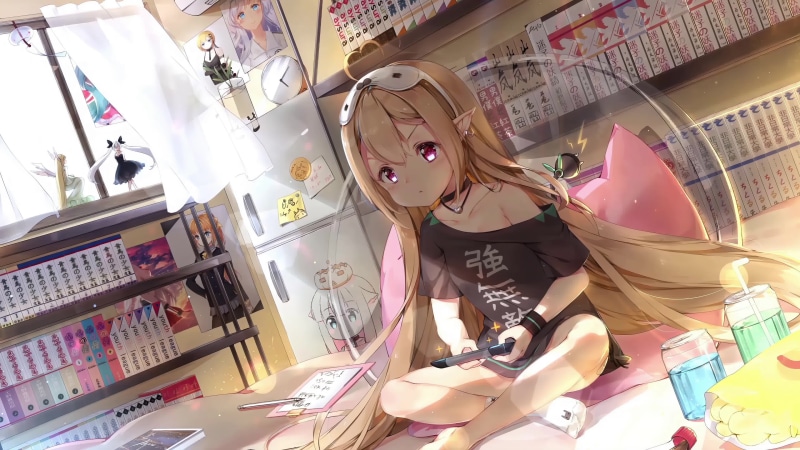Anime Girl Playing Games At Home Live Wallpaper