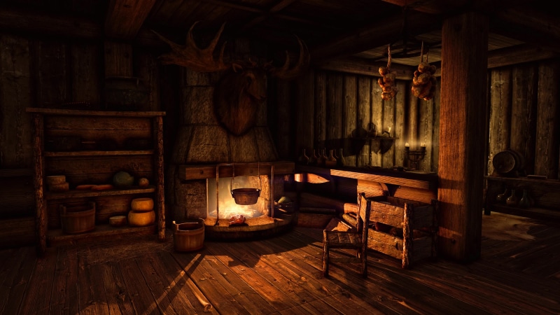 Skyrim Se Cozy Cabin Fire Live Wallpaper
