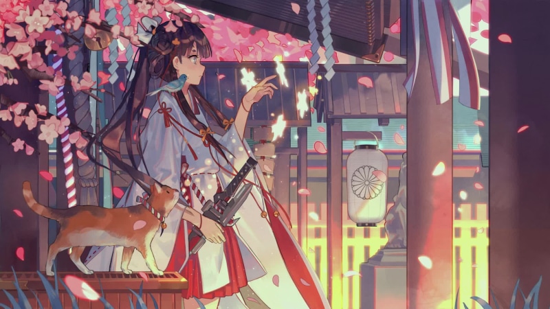 Anime Girl Kimono Cherry Blossom Live Wallpaper