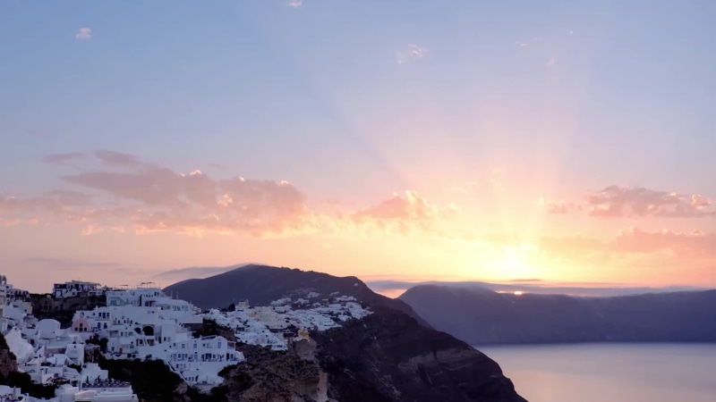 Sunrise In Oia Village Santorini Island Greece Live Wallpaper