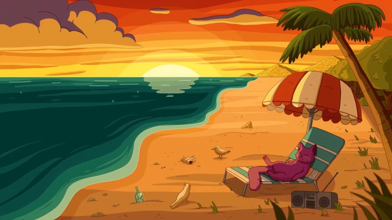 Purple Cat At The Beach Live Wallpaper