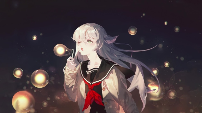 Anime Girl Blowing Bubbles At Night Live Wallpaper