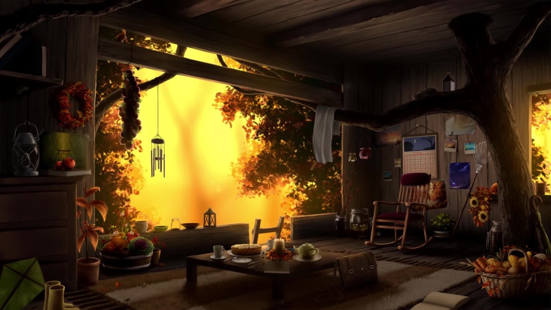 Treehouse Autumn Sunset Live Wallpaper