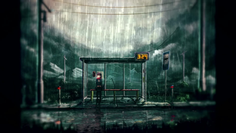 Anime Girl Waiting At The Bus Stop Live Wallpaper
