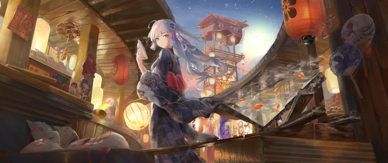 Genshin Impact Kamisato Ayaka In Summer Festival Live Wallpaper
