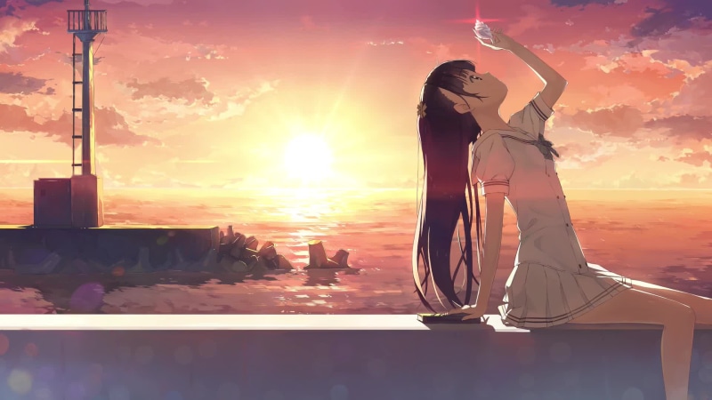 Anime Girl By Sunset Coast Live Wallpaper