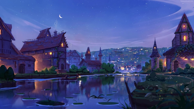 Animated Fantasy Village At Night Live Wallpaper