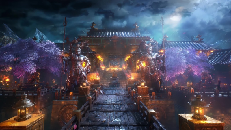 Rainy Night Storm At Buddhist Temple Live Wallpaper