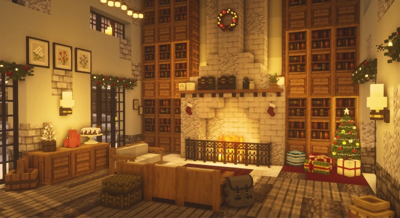 Minecraft Cottagecore Holiday Fireplace Live Wallpaper